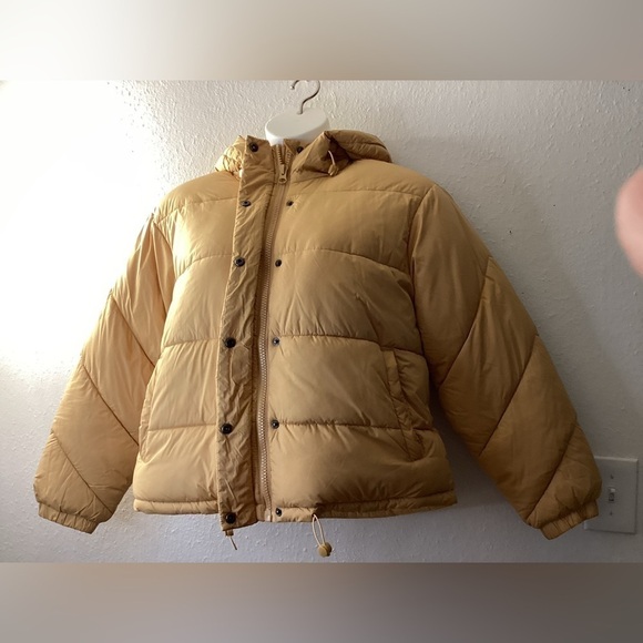 EUC Arizona Quilted Puffer Jacket with Hood Fleece Lining Yellow Size L - Picture 3 of 6